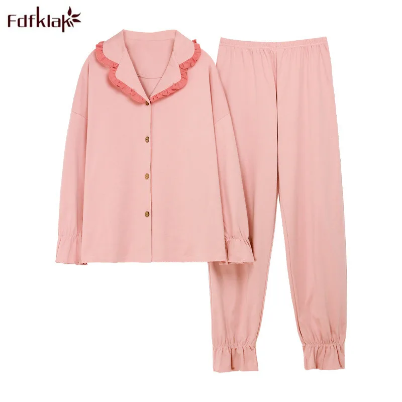 

Fdfklak M-3XL пижамы для женщин Весна Осень Домашняя одежда новая Хлопковая пижама свободная ленивая женская пижама комплект Ins 2 шт.