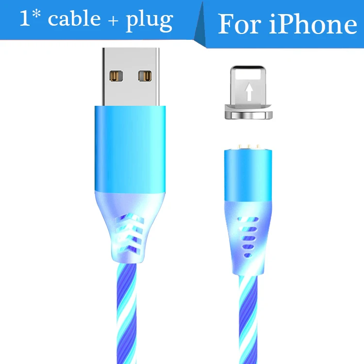 2.4A светодиодный легкий магнит type C Micro USB кабель для Xiaomi huawei Iphone Магнитный кабель для быстрой зарядки шнур для зарядного устройства USB C кабель для передачи данных - Цвет: Blue Ios cable