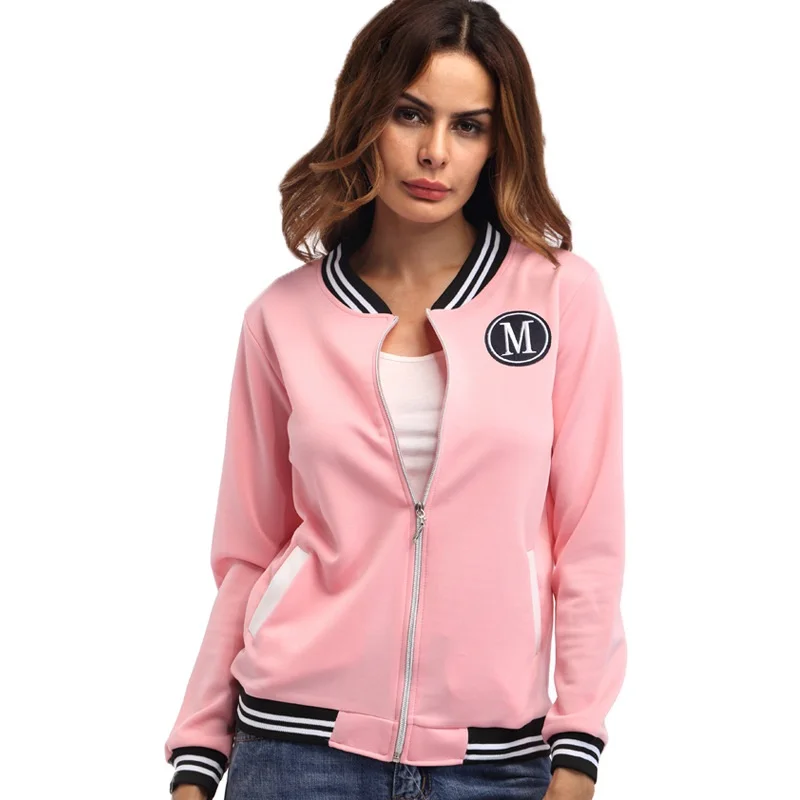 New Arrival Women's Casual Long-sleeved Slim Fit Bomber Jackets Fashion Pink Female Baseball Jacket Coat Outwear Chaqueta Mujer | Женская