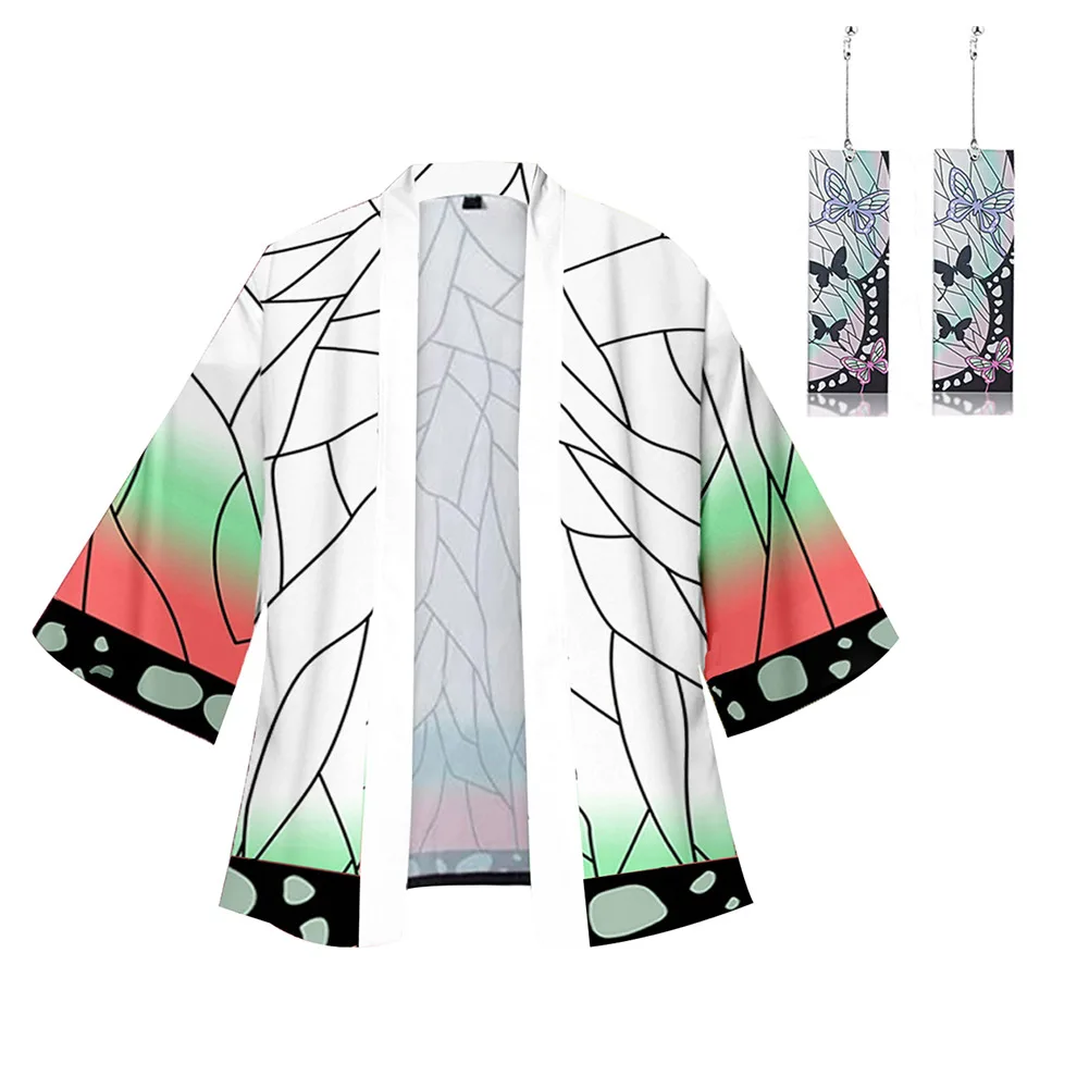 

Anime Demon Slayer Cospaly Kamado Nezuko Kimono Cardigan Robe Cospaly Costume Printed Cotton Coat Earrings Suit