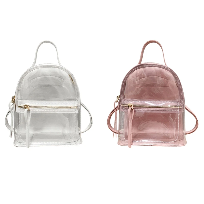 

Прозрачный рюкзак для женщин, модный Дамский ранец, прозрачная школьная дорожная сумка розового и белого цветов, 2 шт.