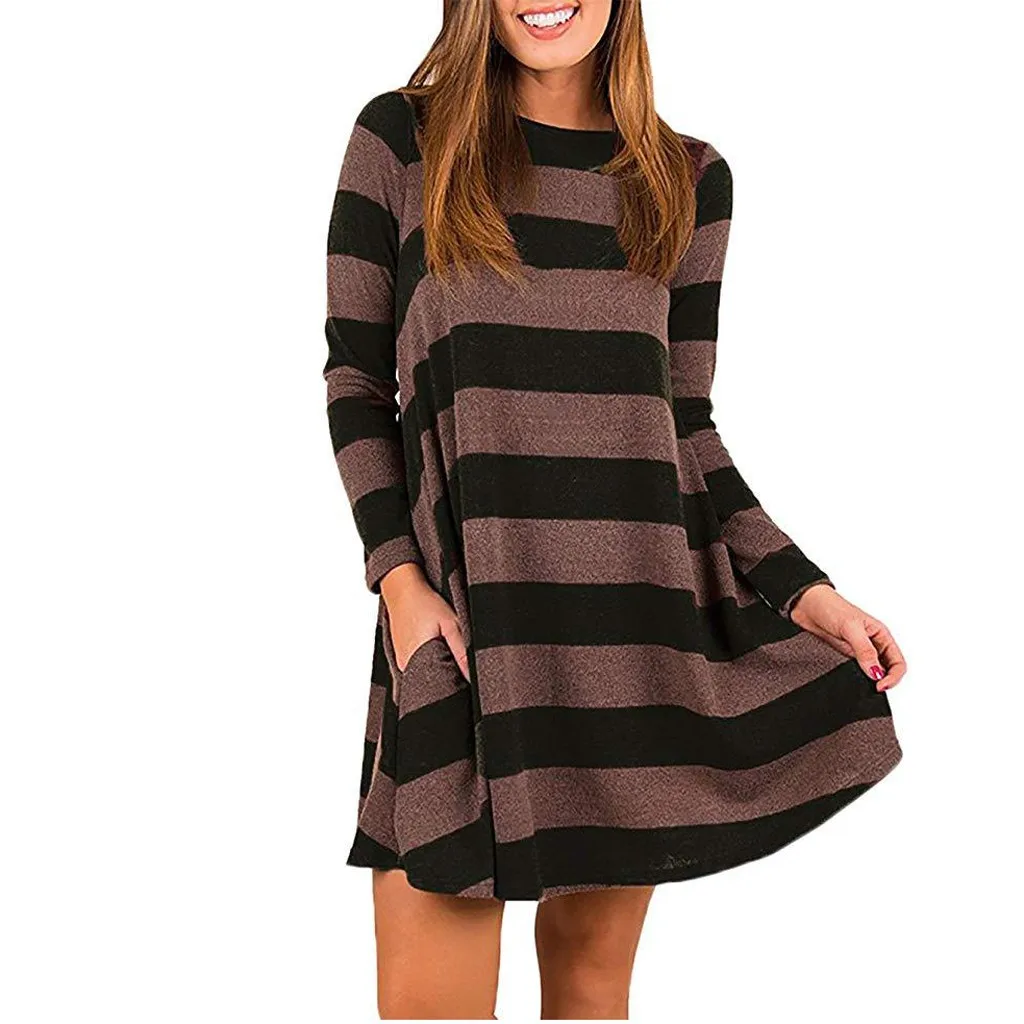Полосатое модное женское платье с принтом повседневное Короткое мини-платье