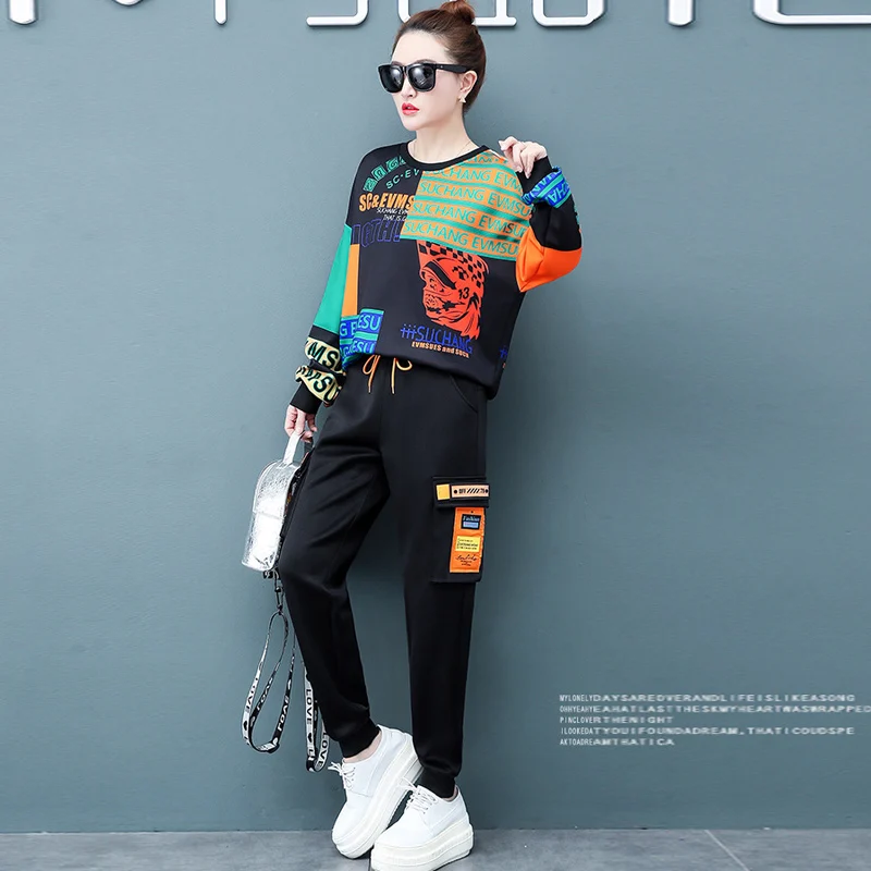 Женский спортивный костюм с капюшоном комплект из двух предметов Корейская