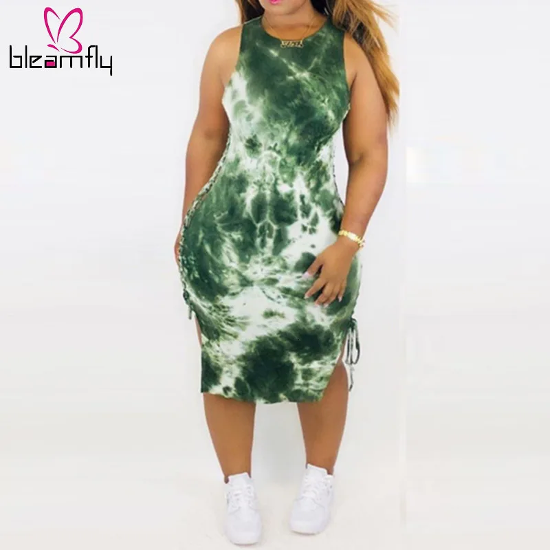 Сексуальное облегающее платье с принтом Tie Dye женские Клубные вечерние платья