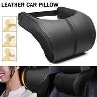 1pcs pu leather auto car neck pillow memory foam pillows neck rest seat headrest cushion pad high quality