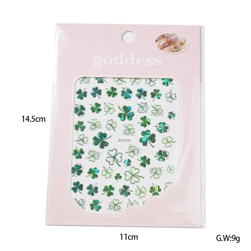 

1Pcs Nail Art Sticker Green purple Laser Ginkgo biloba Clover 3D Holographics Sticker DIY Manicure Decoration