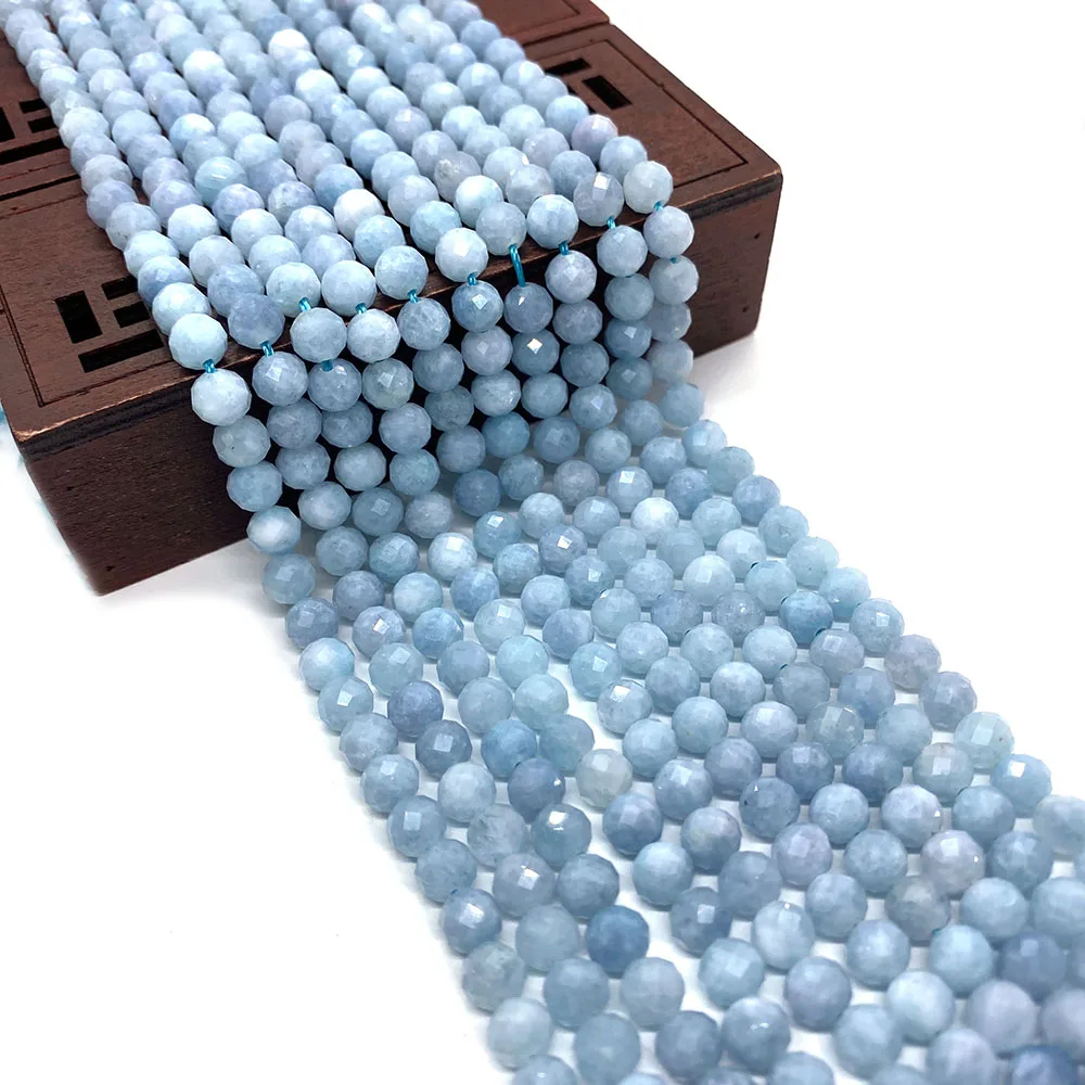 

Natural Stone Beads Aquamarine Faceted Round Beads Handmade DIY Bracelet Necklace Jewelry Accessories for Jewelry Making 6mm