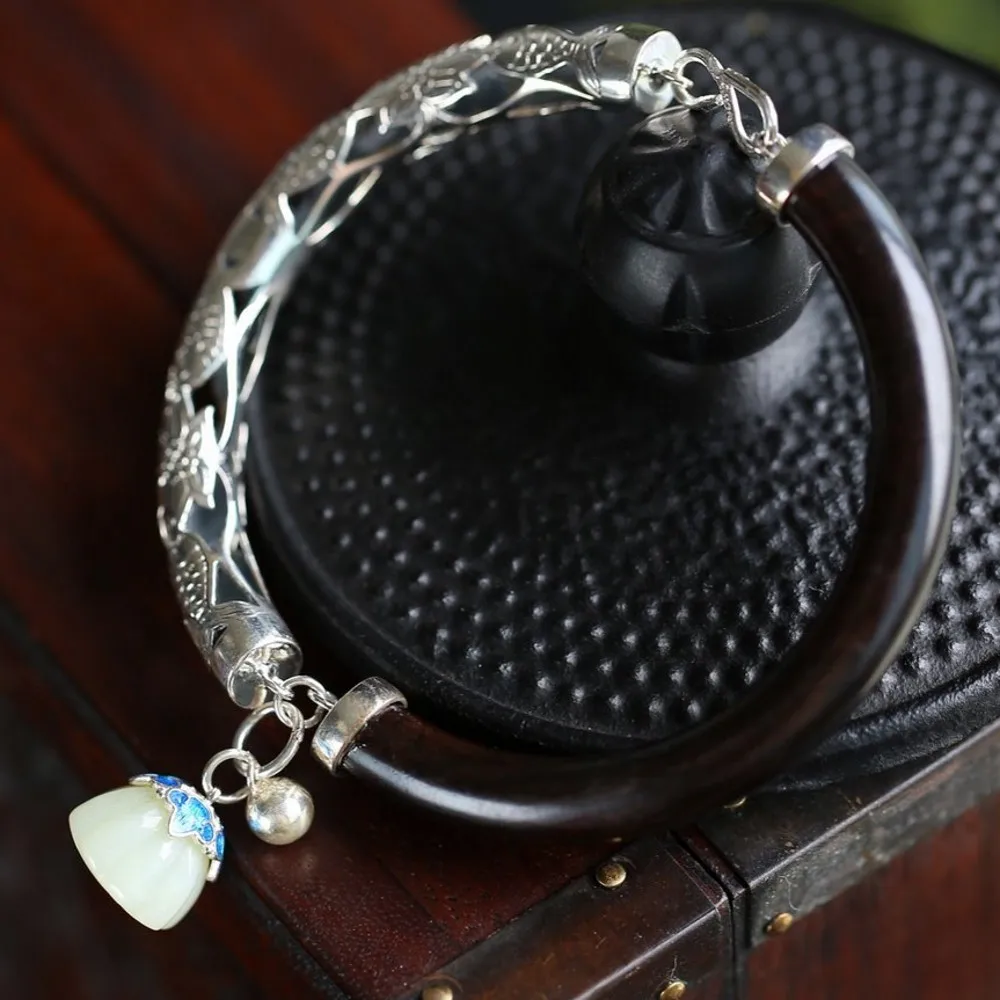 

New S925 sterling silver jewelry ebony natural jade bracelet for women retro solid 925 silver fashion temperament woman bracelet