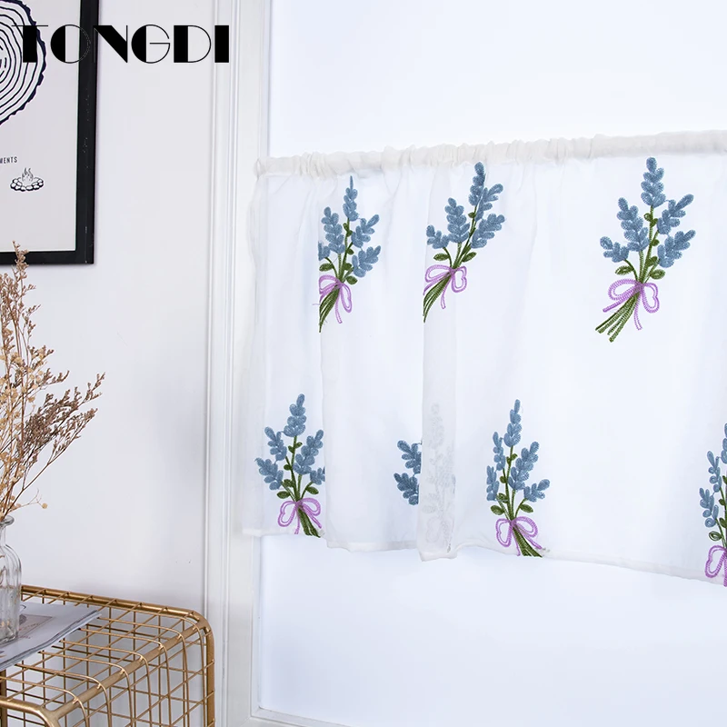 Домашние кухонные шторы TONGDI короткие ярусы Мультяшные Цветочные вышитые белые
