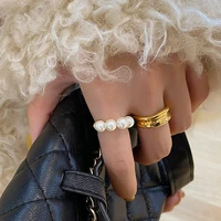 u magical textured gold simulation pearl open ring for women simple unique design metal circle beaded index finger ring jewelry