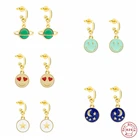 S925 серьги с эмалью из серебра Сатурн с изображением луны и звезд, любовь масло висячие серьги в виде капель с кристаллами в форме Для женщин длинные висящие Серьги Brincos, можно носить с украшения подарки