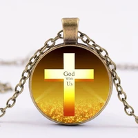 god with us christian cross art photo jewelry accessories cabochon glass pendant chain necklace for womens girl creative gifts