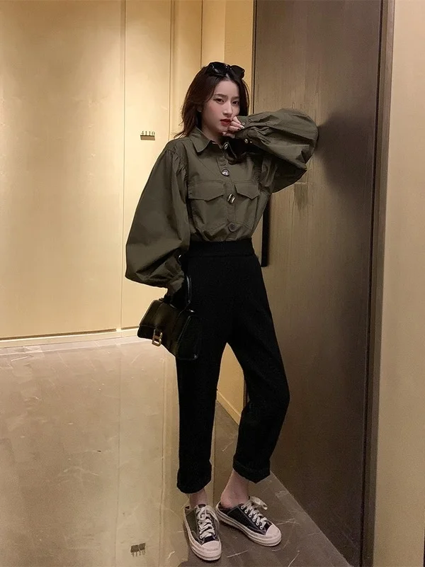 

Puff Sleeve Lapel Long Sleeve White Shirt Female Ol Style