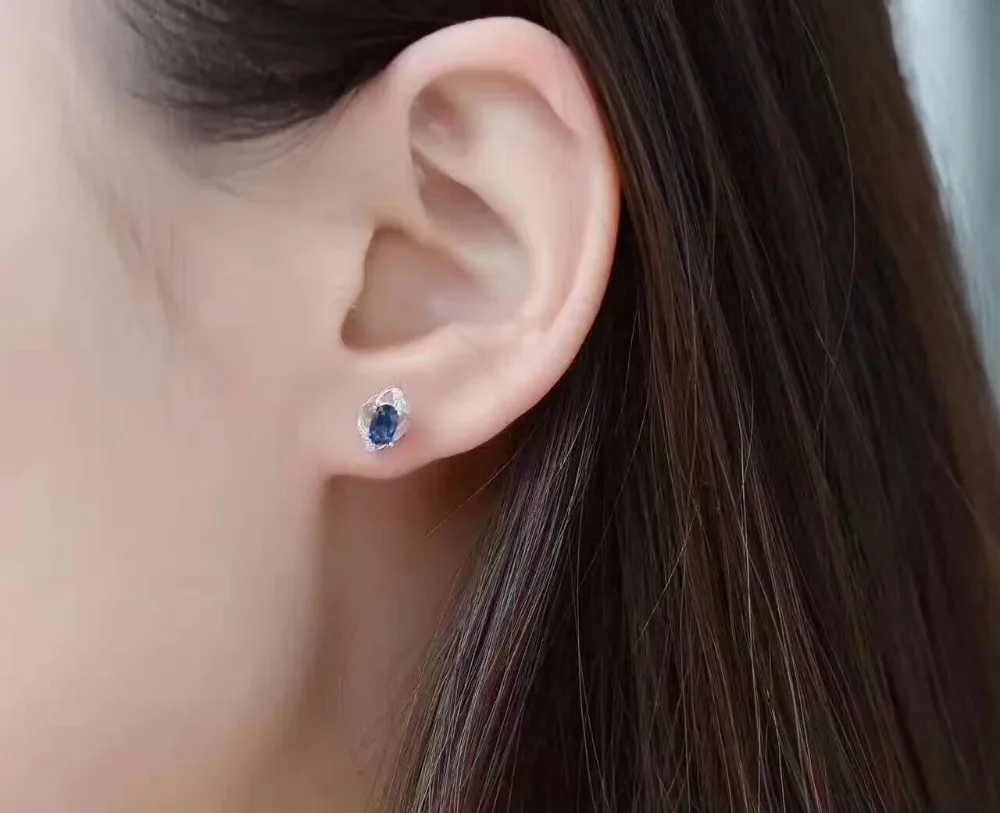 Fashion Sapphire Stud Earrings Cornflower Blue Solid 925 Sterling Silver for Wedding | Украшения и аксессуары