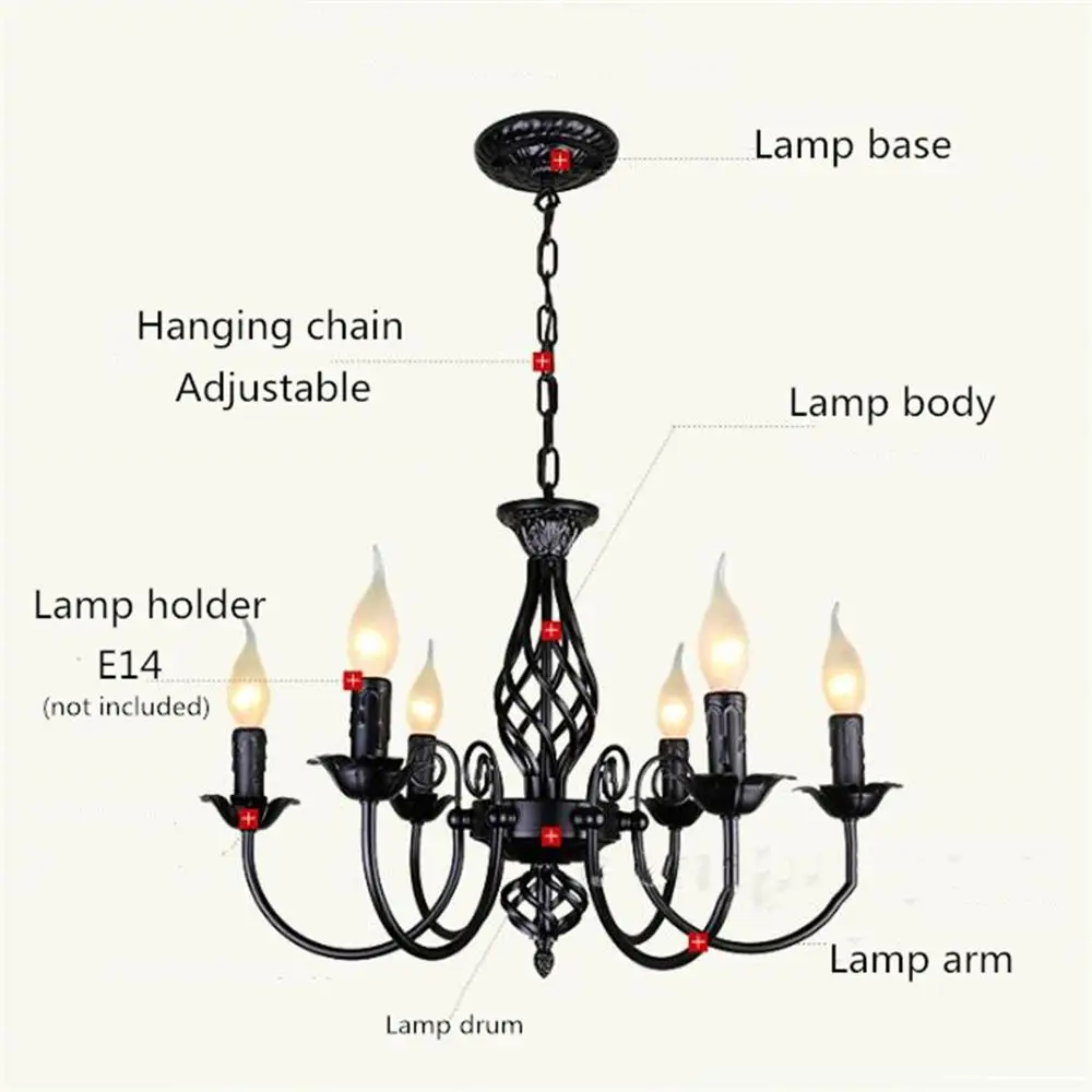Черная люстра в стиле ретро из кованого железа для гостиной спальни кухни|Люстры|