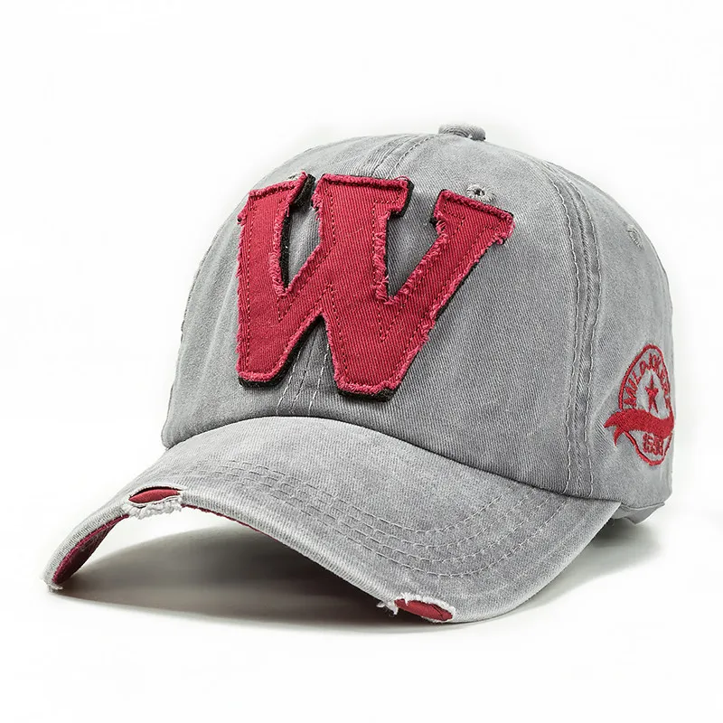 Хлопчатобумажные вышитые буквы W бейсбольная Кепка Snapback Кепка s Bone casquette шляпа Distressed носить облегающие шляпы для мужчин на заказ шляпы - Цвет: Gray