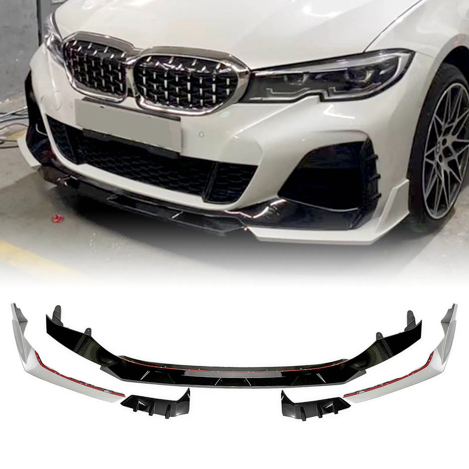 AKASAKA Front Bumper Spoiler Lip For BMW New Gen 3 Series G20 G28 330i M340i 2019-2021 M Sport Car Lower Body Kit Blade Splitter
