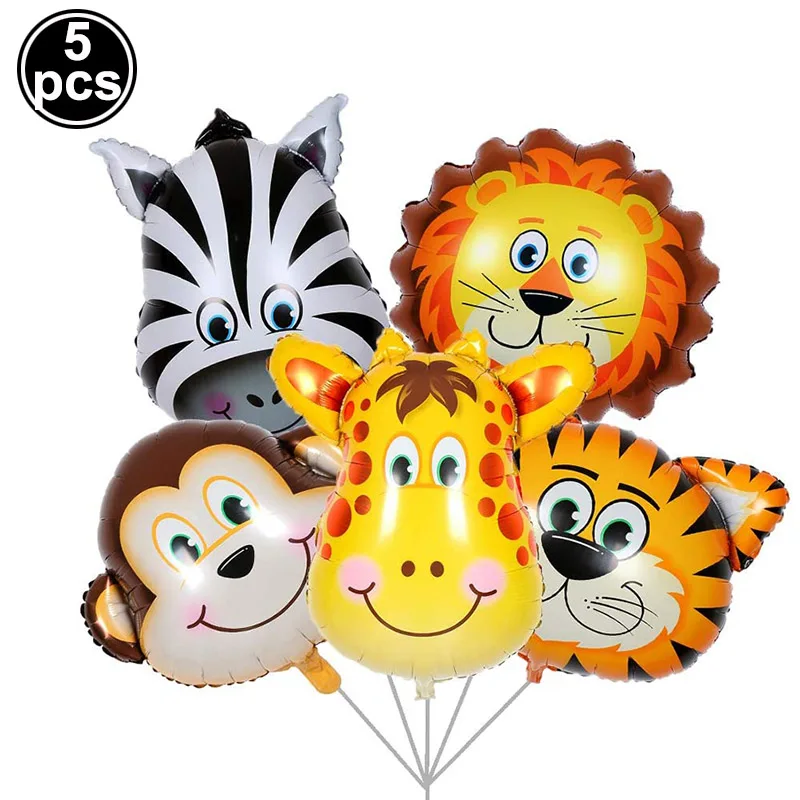 

5 pcs Jungle Animals Balloon Set Kids Birthday Balloons Lion Zebra Giraffe Tiger Monkey Zoo Animal Park Baby Shower Decoration