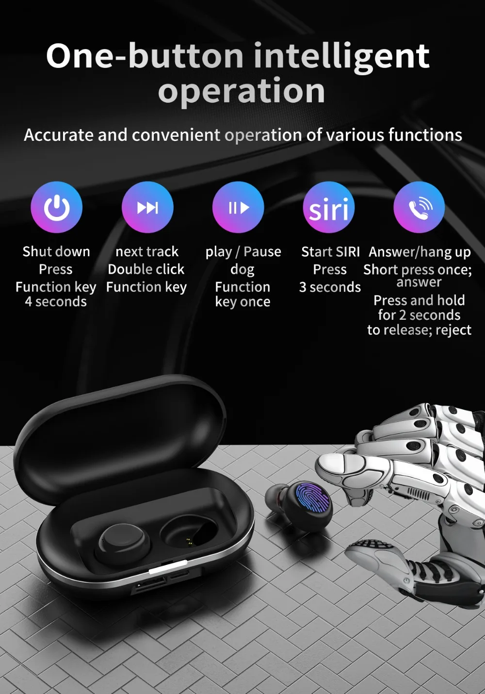 B5 беспроводные Bluetooth наушники 5,0 сенсорное управление TWS Bluetooth наушники водонепроницаемые 9D стерео Музыкальная гарнитура 300 мАч Внешний аккумулятор