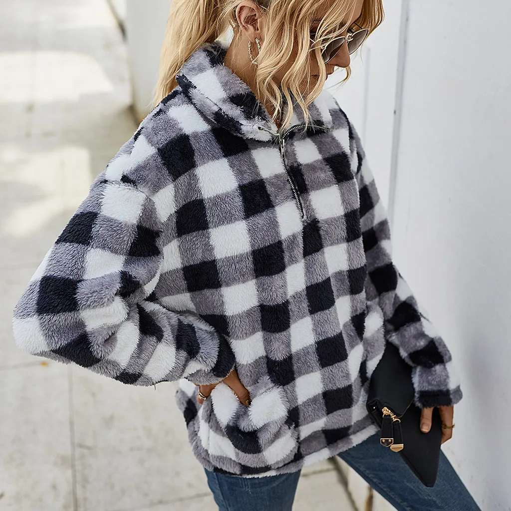 

Winter Printed Plush Zipper Sweatshirt Women Long Sleeve Pullover Tops Thick Warm Harajuku Streetwear Hoodie Moletom Feminina