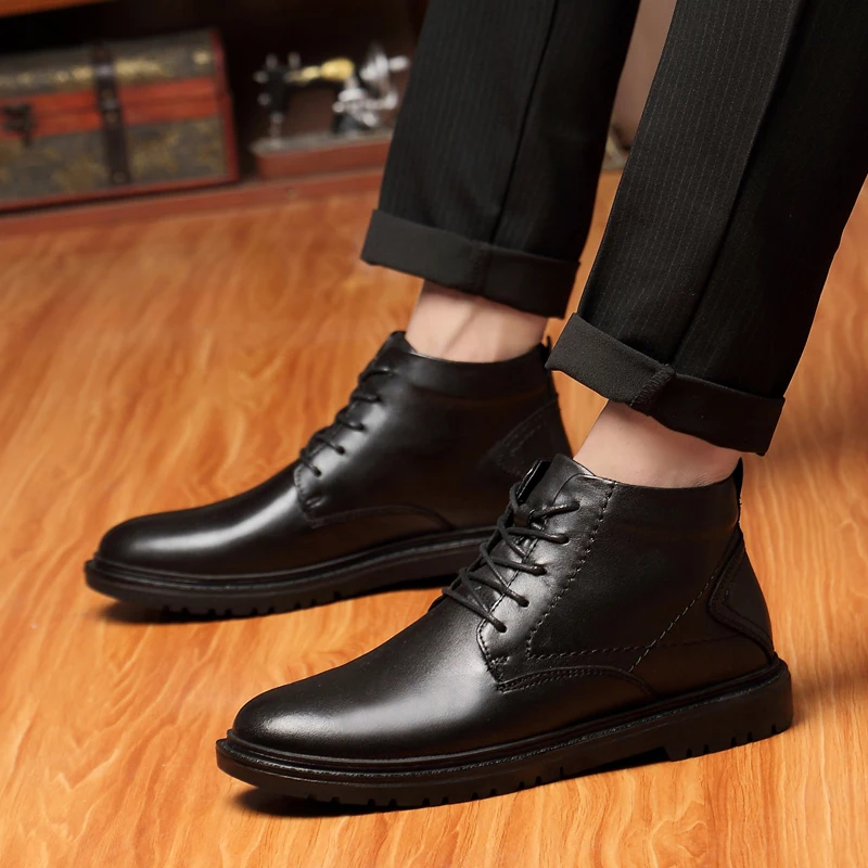 Мужские деловые ботинки ручной работы коричневые ботильоны из натуральной кожи