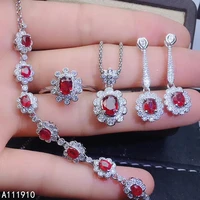 kjjeaxcmy fine jewelry 925 sterling silver inlaid natural ruby ring bracelet earring pendant suit support detection noble