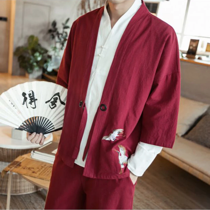 Кимоно азиатское в стиле Харадзюку для мужчин и женщин хлопковый хаори