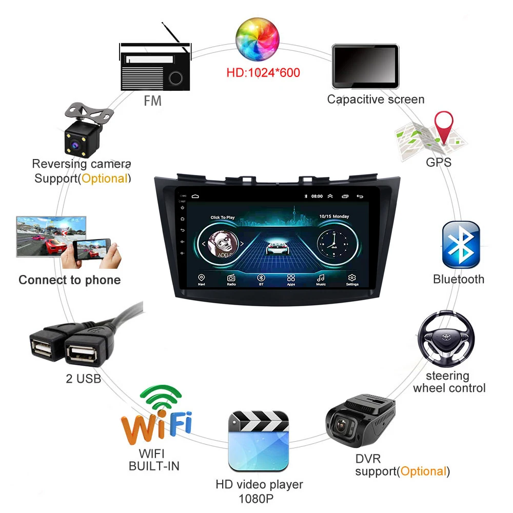 Автомобильный мультимедийный плеер на Android 10 с 9 &quotэкраном GPS Wi-Fi для Suzuki Swift 2011 2012