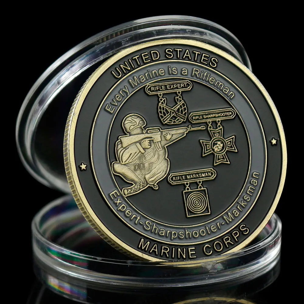 

USA Marine Corps Souvenir Expert Sharpshooter Marksman Every Marine Is A Rifleman Military Copper Plated Commemorative Coin