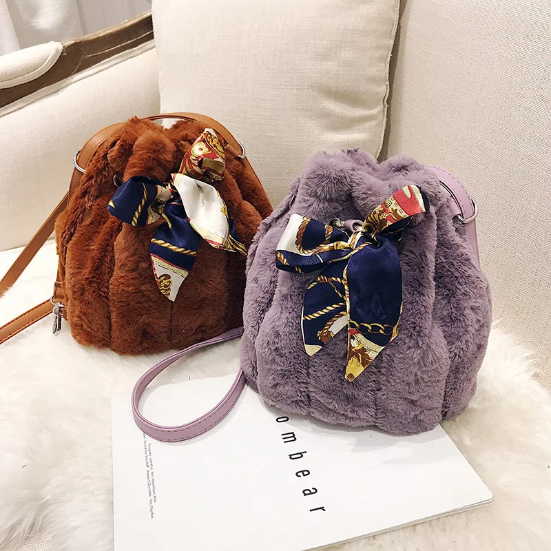 Осенне зимняя модная женская меховая сумка мешок на плечо Женская винтажная