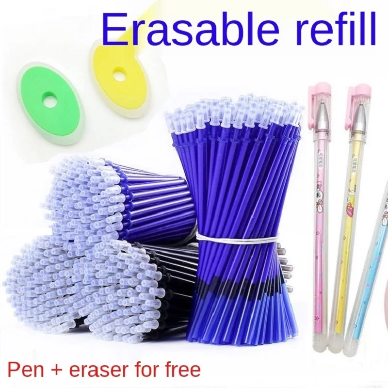 

100 sets of 0.5mm erasable pens for primary school students, blue and black easy-to-erasable refills