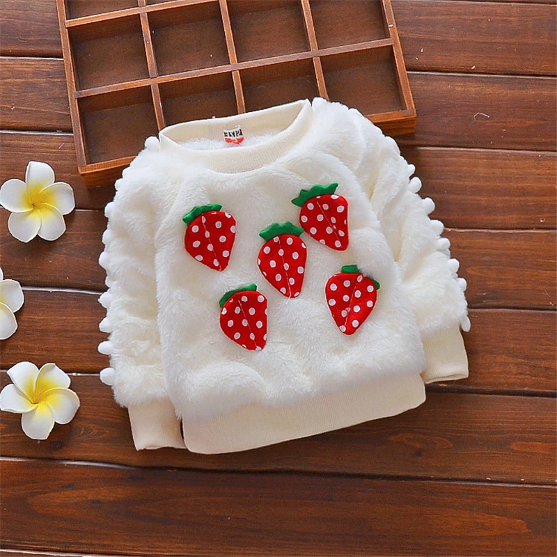 

Baby Girls Warm pullover Clothes strawberry Kids Winter Pullovers Sweatshirt Kids Thick Sweaters Children Casual Tops