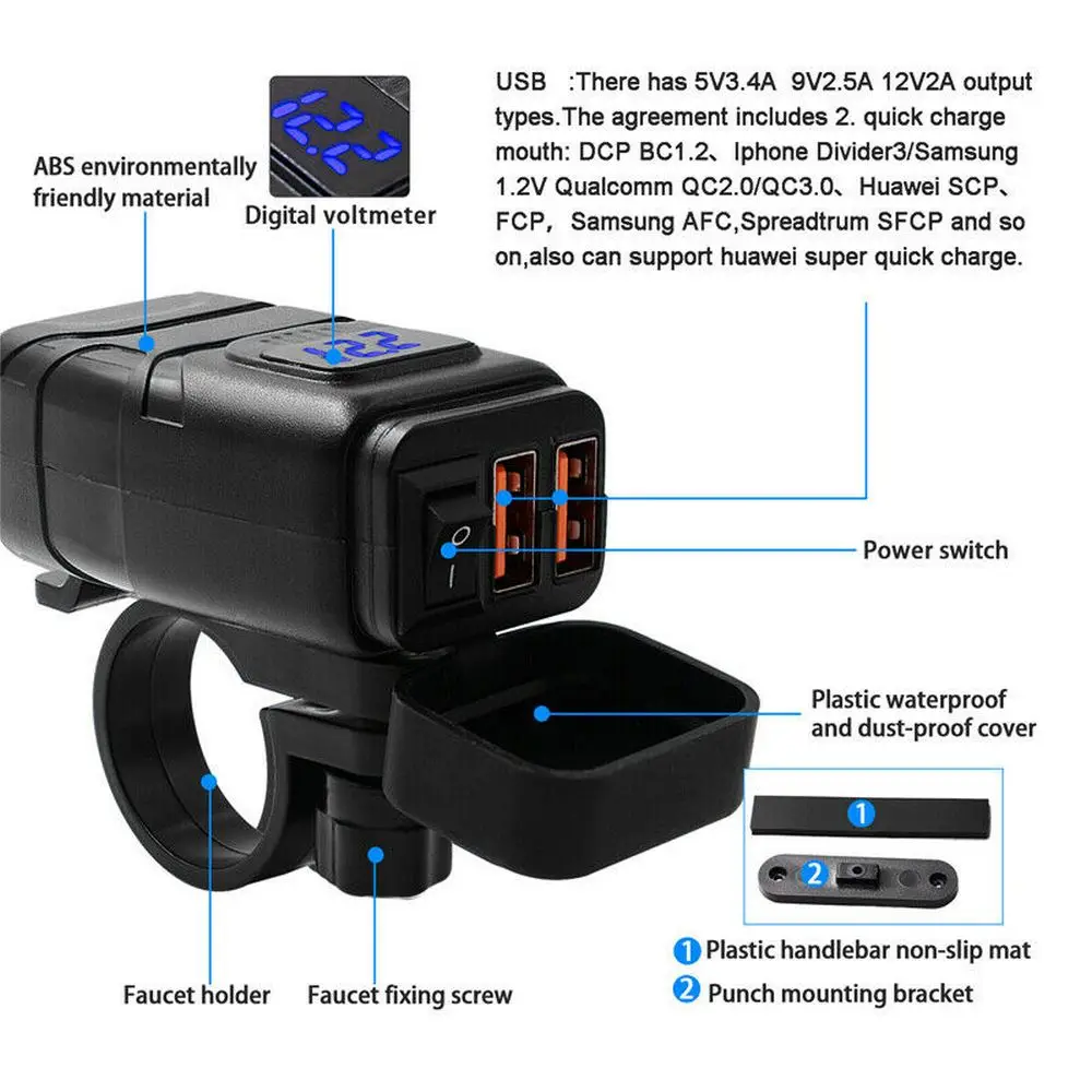 Мотоцикл двойной USB адаптер быстрого отключения штекер с водонепроницаемой