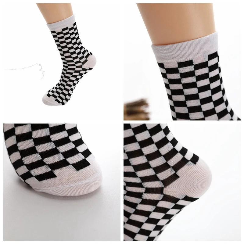 

2 pairs of Korean fashion women's chessboard socks geometric lattice socks men's hip hop cotton Unisex street style