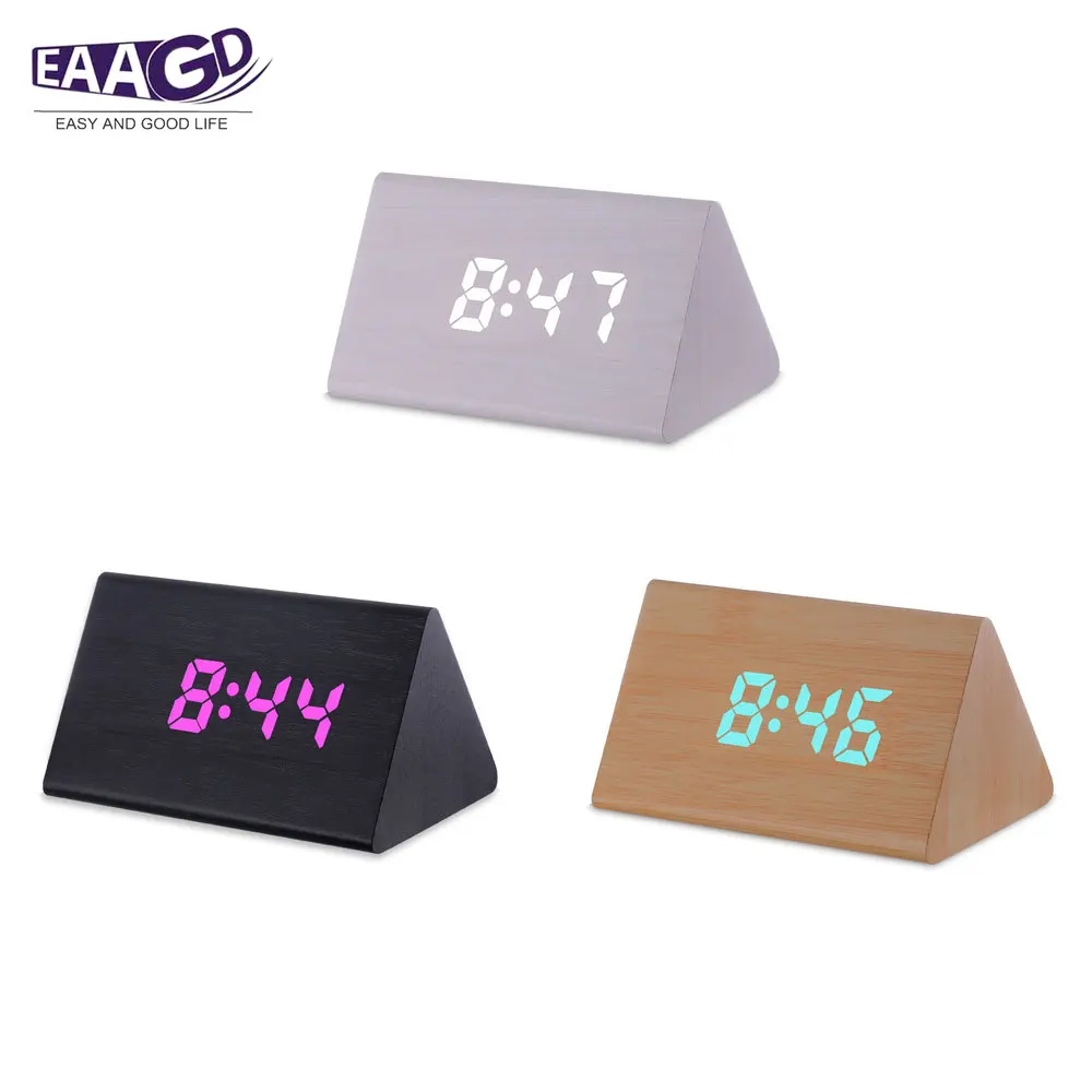 Деревянный Будильник с зарядной головкой светодиодные цифровые часы функцией