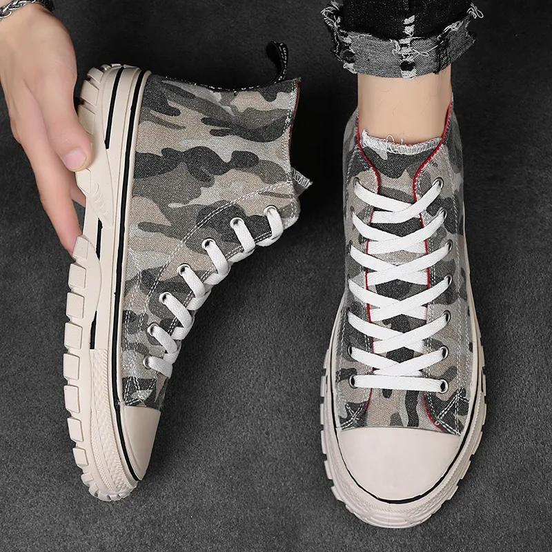 2019 spring and autumn new high to help men's shoes trend personality camouflage casual wild non-slip breathable wear | Обувь