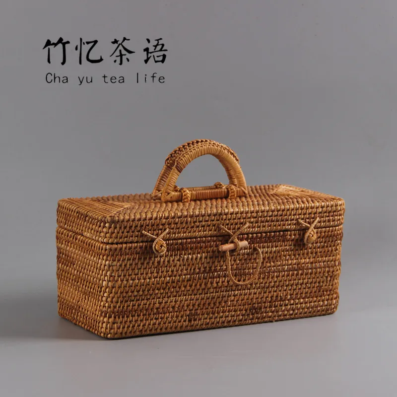 Бесплатная доставка бамбуковый контейнер для хранения чая из ротанга с крышкой и