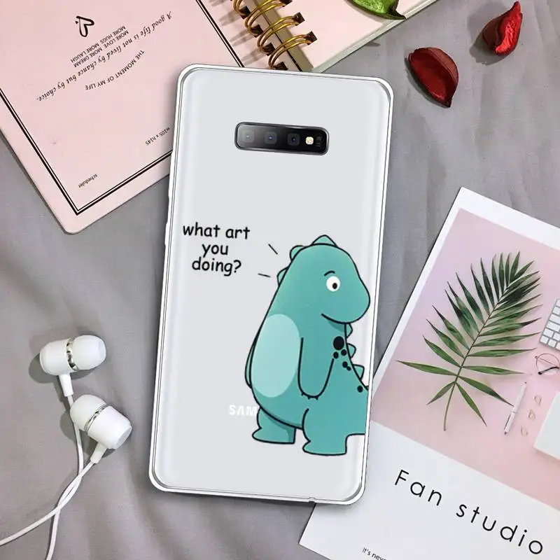 

Cute Cartoon Animal Dinosaur Couple Phone Case Transparent For Samsung Galaxy S A 5 7 8 9 2015 20 edge plus 10 e lite 2019