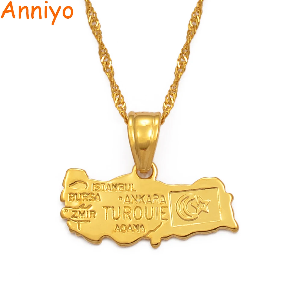 Anniyo TUROUIE/индейка кулон карта & ожерелье цепь женский флаг Турции золотой цвет