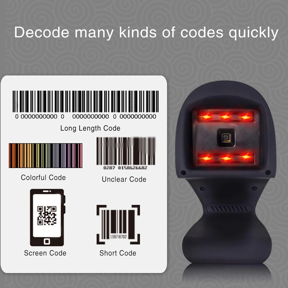 Настольный всенаправленный платежный ящик 1D/2D qr-код матрица данных PDF417 считыватель штрих-кодов Сканер изображений для чтения мобильного экрана