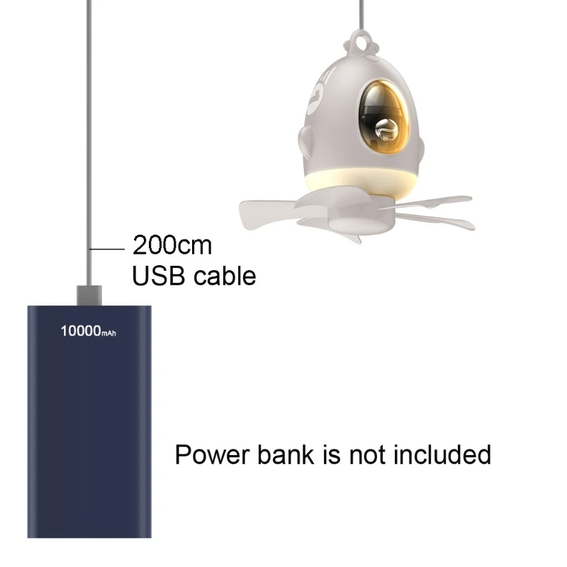 

7inch 5V USB Powered Air Cooler Quiet Tent Ceiling Fan 4 Speed Hanging Fan With LED Lamp for Home Bed Outdoor Camping