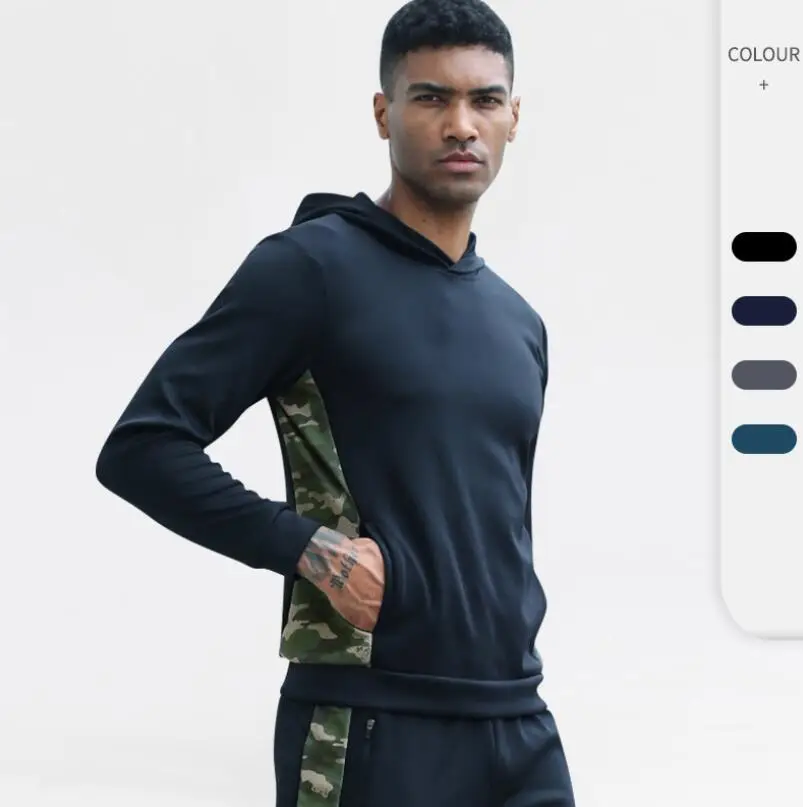 

Men Fitness Sports Hoodies Running Training Loose Hooded Jacket Male Sportswear Workout Athletic Sweatshirts Camouflage Pullover