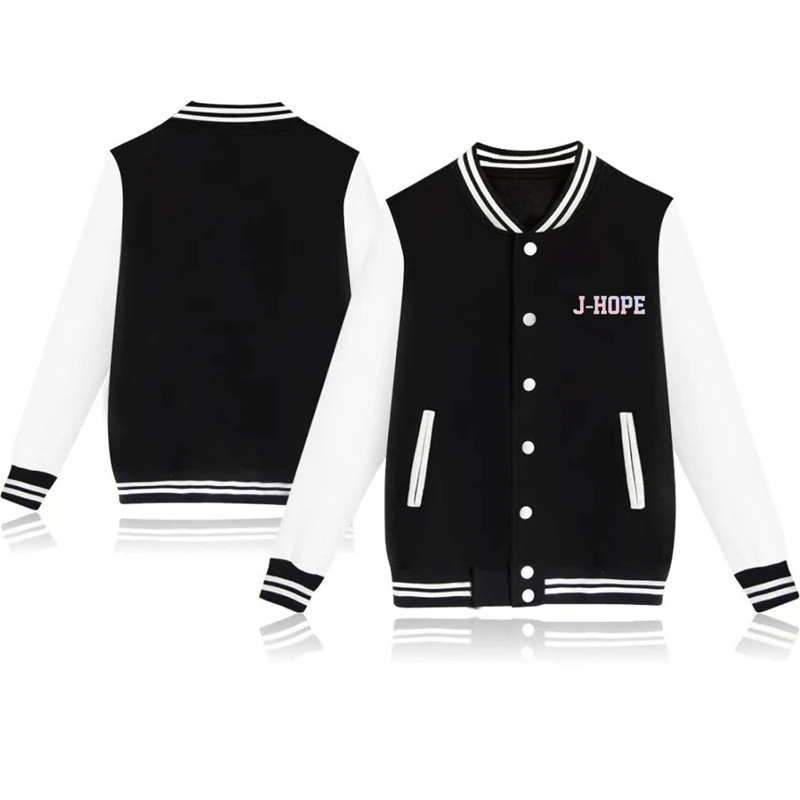 

Men Patchwork Baseball Uniform Jacket Autumn Winter Bangtan Boys Pink J-Hope Letter Print Korean Couples Harajuku Fashion Coat