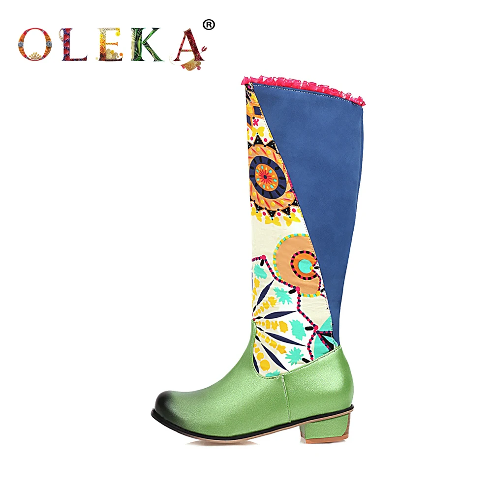 OLEKA/зимние сапоги до колена Женские с круглым носком на квадратном каблуке