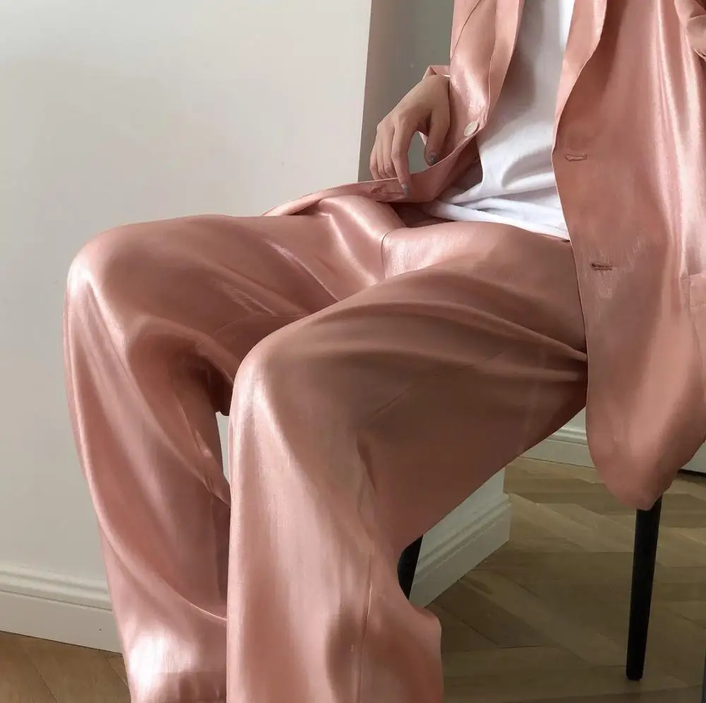 

Super soft wideleg pants soft silky satin stains 100% polyester losse baggy widpants pants urban stain trousers women's sports s