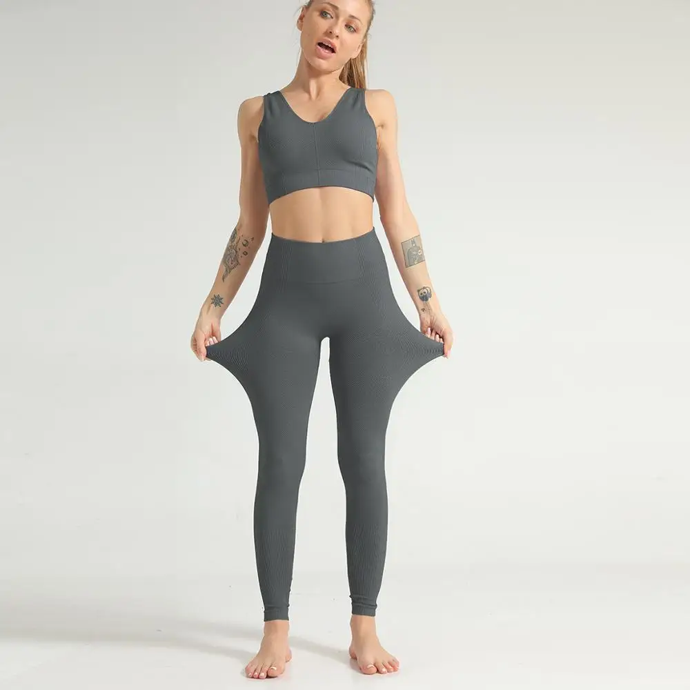 

Pretty yoga set seamless striped sexy crop top bra and leggins two piece set Tracksuit clothes Fashion