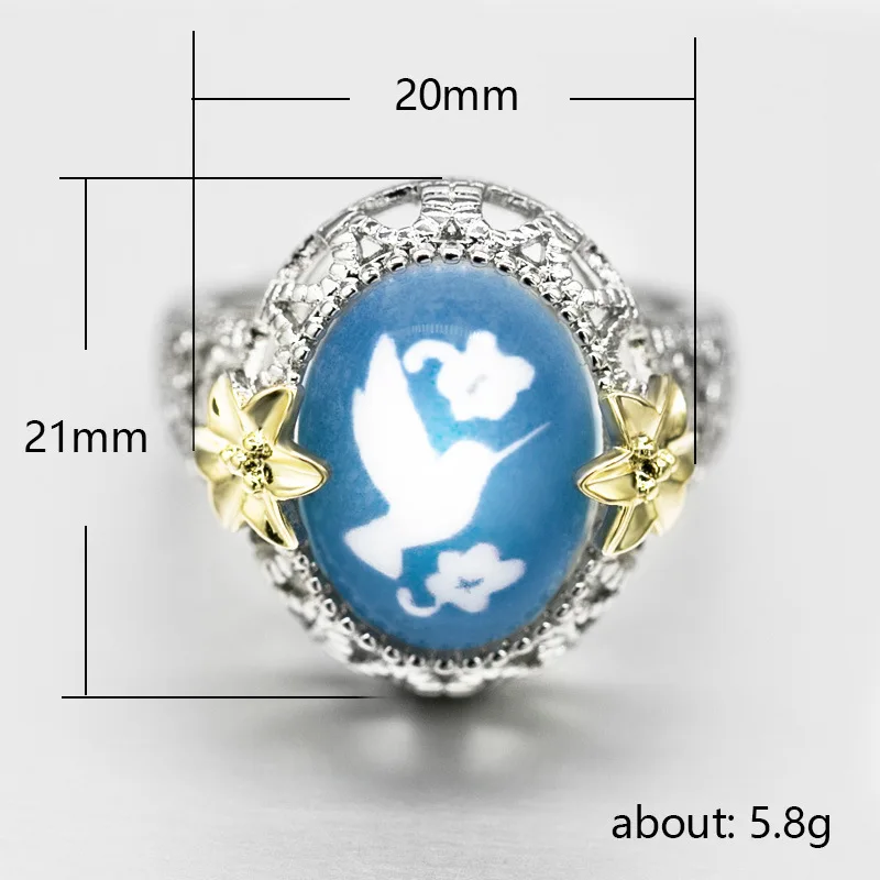 Visisap Peace Dove Nano отражение Кольца Птицы для женщин большой камень с цветочным узором