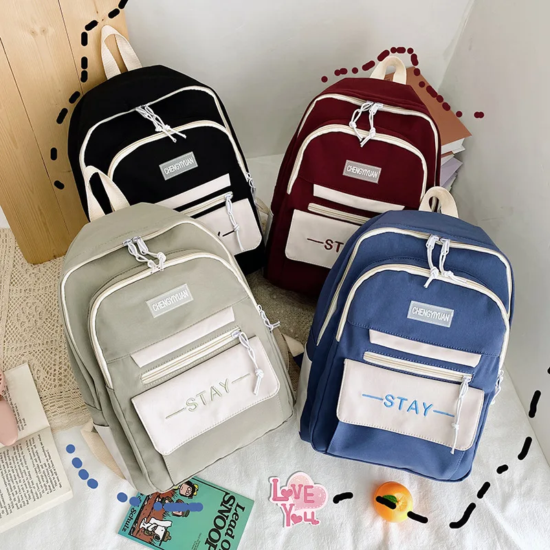 

Contrast color backpack large-capacity student school bag travel backpack for women