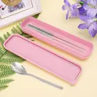 Портативные экологически чистые столовые приборы из пшеничной соломы коробка для кемпинга пикника Посуда кухонная утварь чехол для путешествий прямая транспортировка