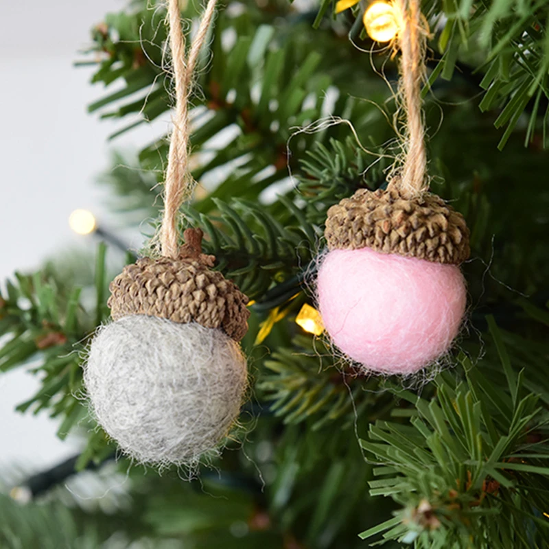

6PCS Wool Felt Acorn Pine Cones for Xmas Tree Ornaments Hanging Ball DIY Room Decor Cute Acorn Pendant Crafts for Scene Layout